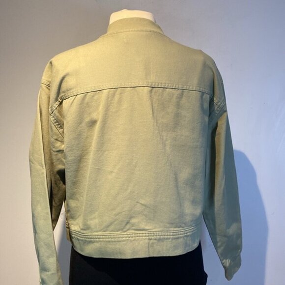 Nicole Miller New York sage green 100% cotton cropped denim zip jacket size M - Picture 10 of 10